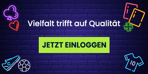 Neon-Symbole aus Sport und Glücksspielen mit dem Slogan Vielfalt trifft auf Qualität