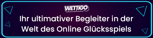 Wettigo Slogan auf dunklem Hintergrund mit neonblauer Umrandung als Hinweis auf Online Glücksspiel